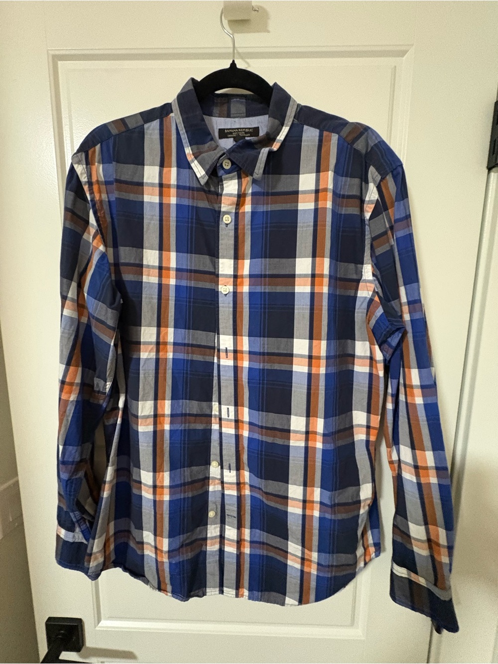 Banana Republic Blue and Orange Plaid Cotton Button-Down Shirt